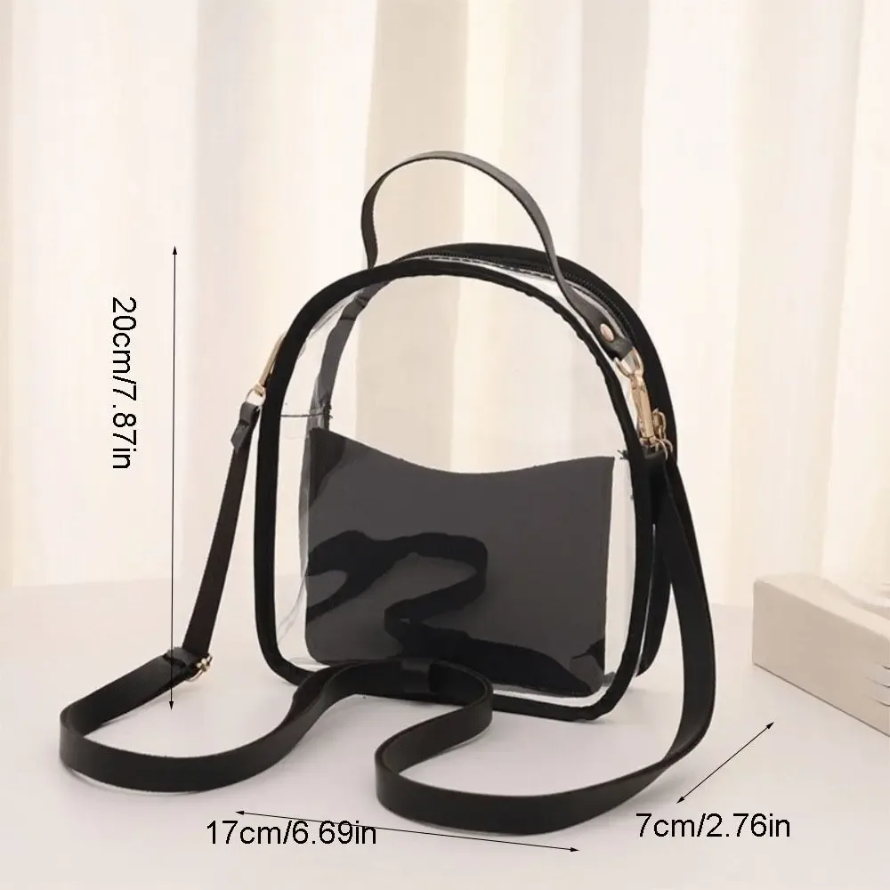 sac à dos transparent simple en pvc, sac à bandoulière imperméable transparent en gelée avec fermeture éclair et petite pochette, sac bandoulière unisexe