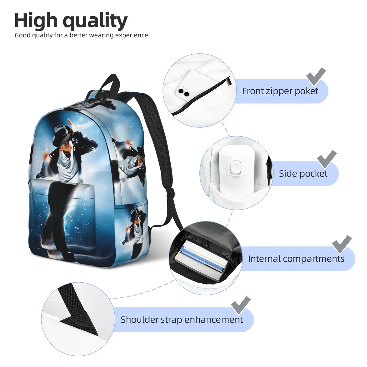 michael mj sac à dos unisexe en polyester, sacs de voyage durables et élégants, sacs à dos pour lycée