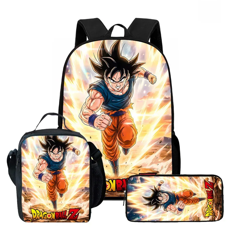 ensemble de 3 pièces dragon ball, sac à dos, sac à lunch et trousse à crayons, léger et durable pour les enfants de 6 à 10 ans, usage quotidien, unisexe