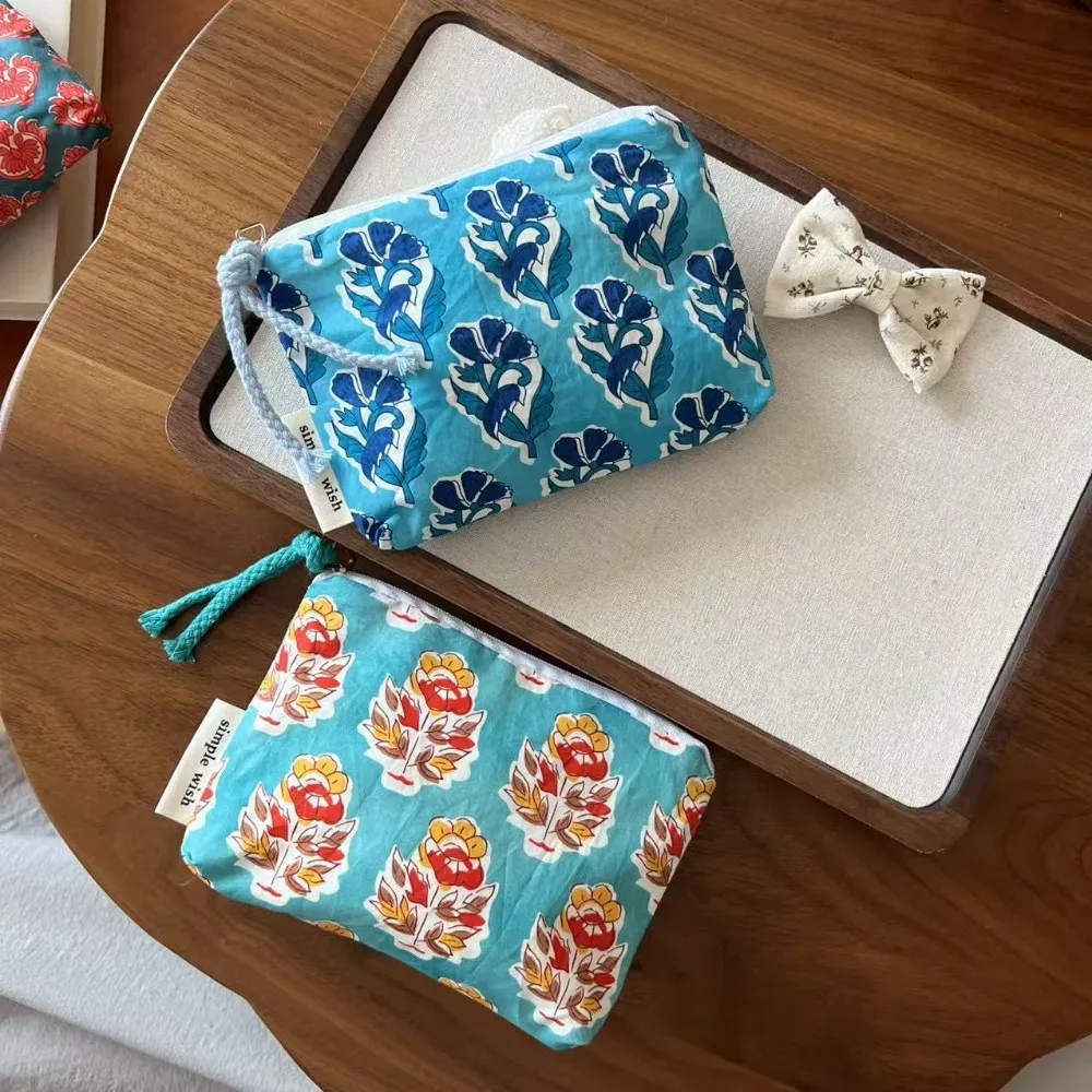 sac de serviette hygiénique vintage à la mode, mini porte-monnaie bohème de style indien, sac de voyage en coton à fermeture éclair, rangement pour cosmétiques, écouteurs, etc.