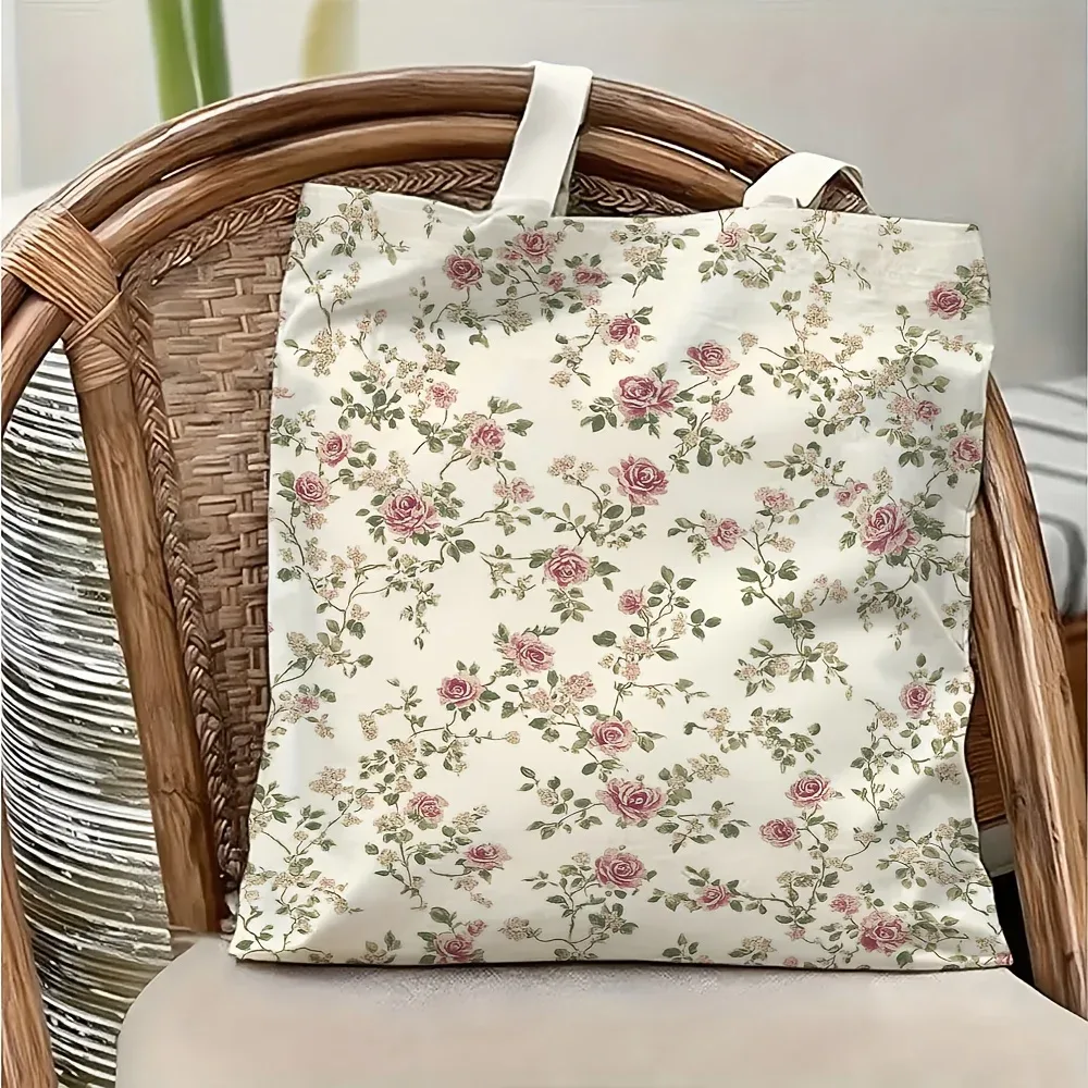 Sac fourre-tout en toile à imprimé floral, adapté à un usage quotidien, aux courses, à l'école et aux voyages