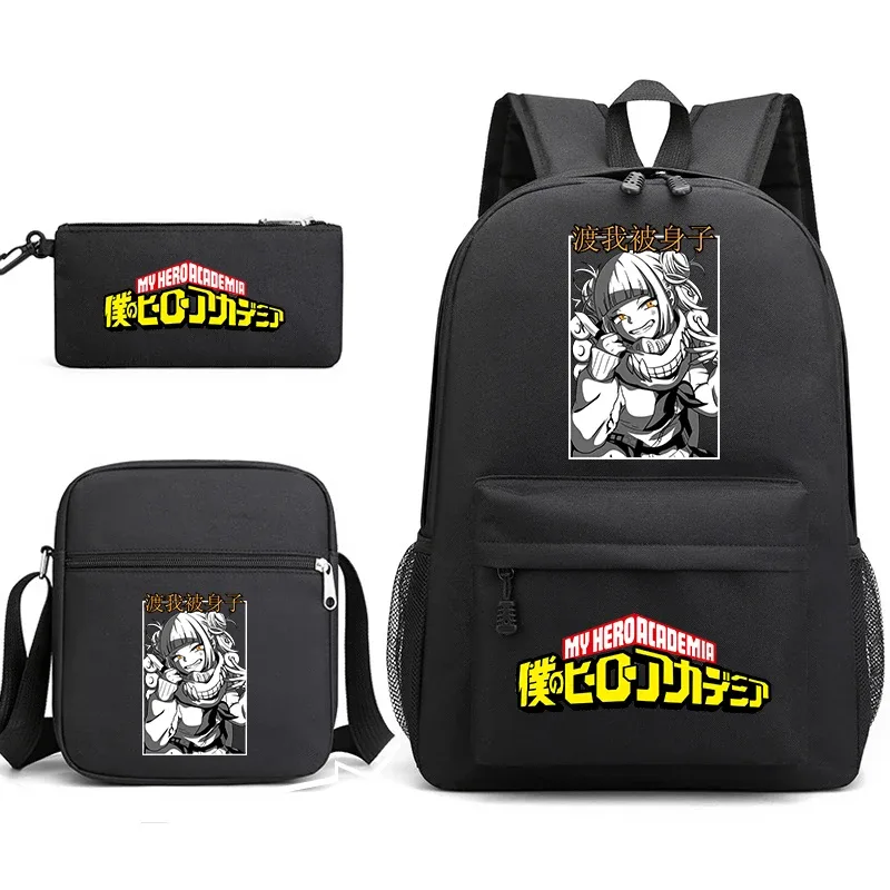 ensemble de sacs à dos scolaires imprimés my hero academia, 3 en 1, avec sac à bandoulière, trousse à crayons, pour garçons, filles, enfants