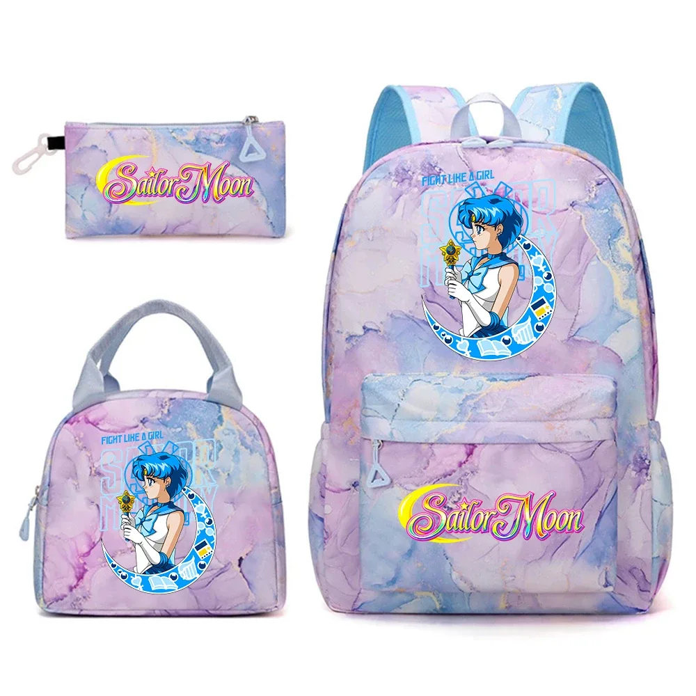 ensemble de sacs d'école anime sailor moon 3 en 1, sac à dos, boîte à lunch, trousse à crayons, sac à dos kawaii pour adolescentes, voyage en plein air