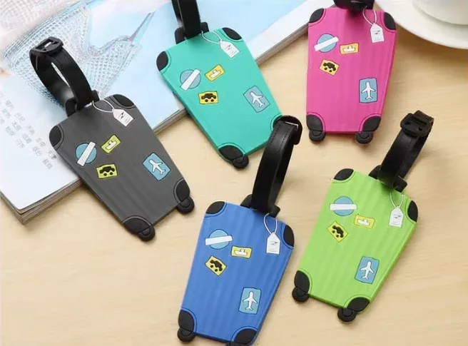 étiquettes d'identification kawaii pour voyages d'affaires, étiquettes de bagage en silicone pour sacs à dos et sacs à main, étiquettes nominatives pour valises avec sangle