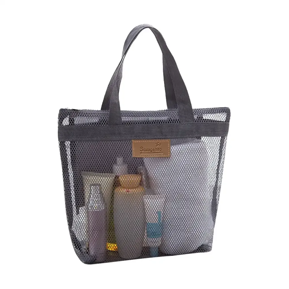 grande trousse de toilette portable en maille avec poignées durables et fermeture éclair pour voyage, plage, natation et rangement