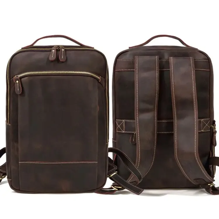 sac à dos de voyage vintage en cuir à double fermeture éclair pour homme, sacoche de voyage faite à la main