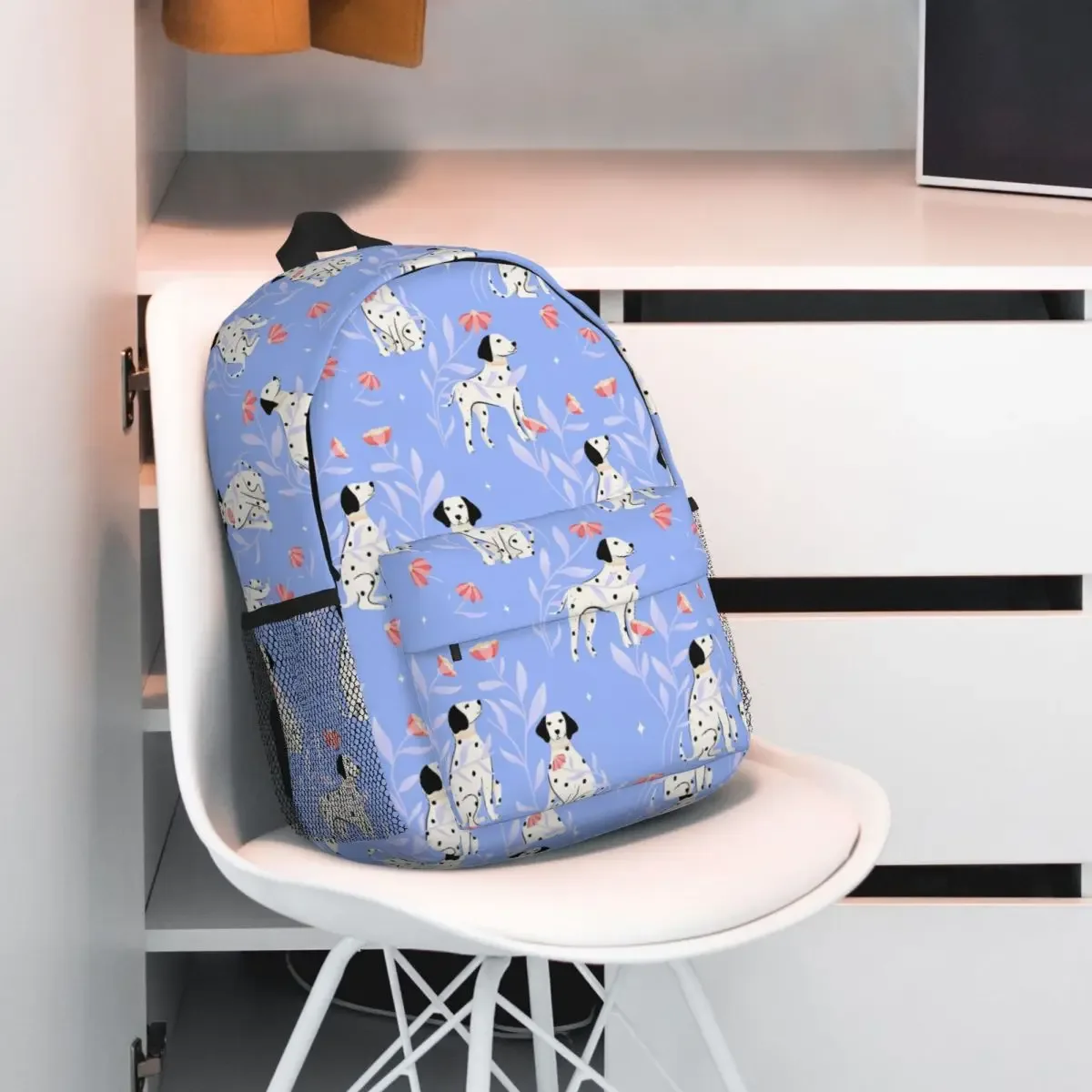 sac à dos avec motif de chien dalmatien et de fleurs, sac à dos de grande capacité pour garçons et filles, sac à bandoulière pour enfants, sac d'école