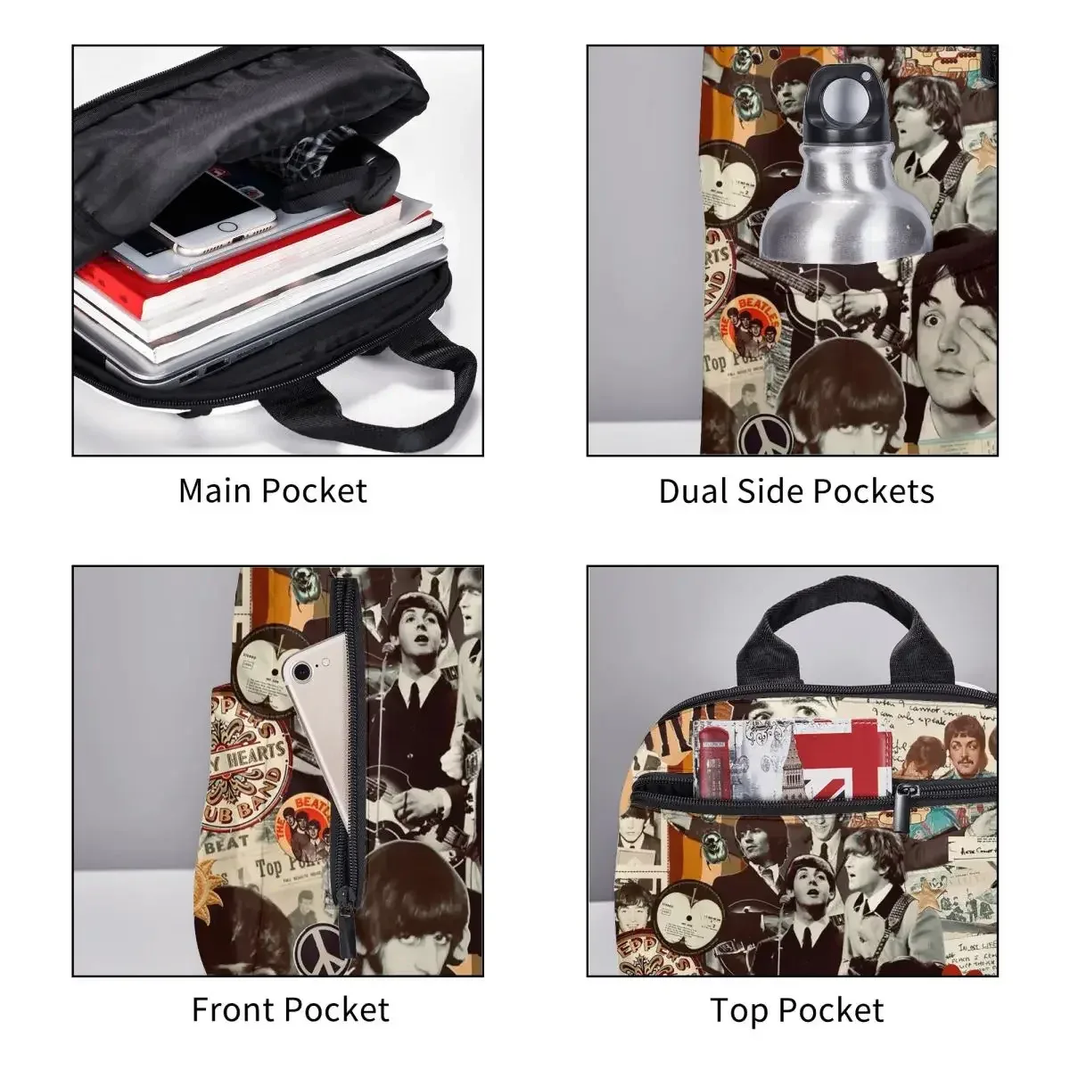 sac à dos artistique harajuku the beatle memebers, sac à livres pour étudiants, sac d'école pour enfants, sacs à bandoulière pour ordinateur, pour hommes et femmes