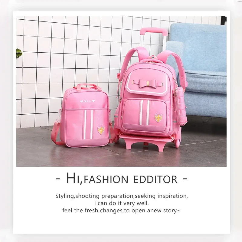 ensemble de sacs d'école pour enfants avec roues, sac à dos pour étudiants, sac de chariot d'école, sac à dos à roulettes pour filles