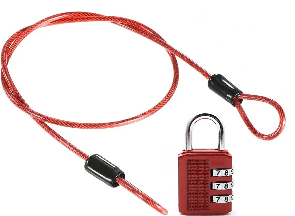câble de sécurité en acier avec cadenas à combinaison à 3 chiffres, 1 ensemble de cadenas de voyage, câble de sécurité gainé de 1 m à double boucle pour bagages us213