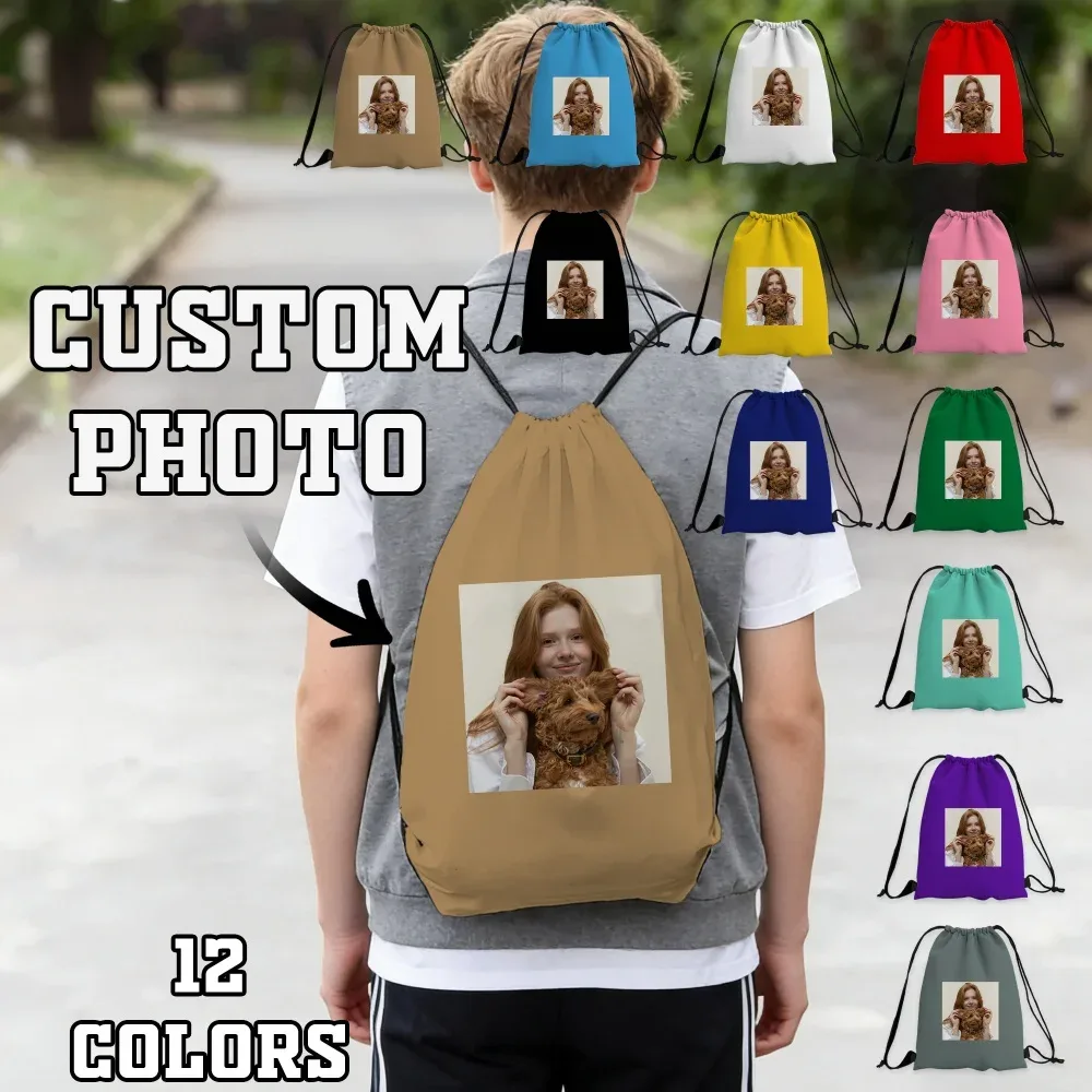 Sac à dos personnalisé avec cordon de serrage, avec photo personnalisée, pour voyage, sac d'entraînement sportif, cadeaux commémoratifs, conçu pour les amateurs de fitness, 1 pièce