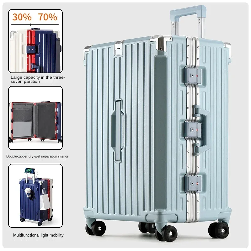 nouvelle valise à cadre en aluminium, capacité importante 3:7, avec serrure à combinaison, multifonctionnelle, à roulettes, pour bagage cabine