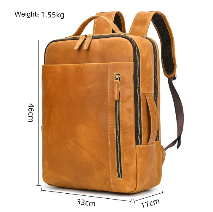 2025 nouveautés sac à dos en cuir pour voyage hommes mâle en cuir de vachette pochette d'ordinateur 15.6 "17 double épaule sac à dos pour homme rétro