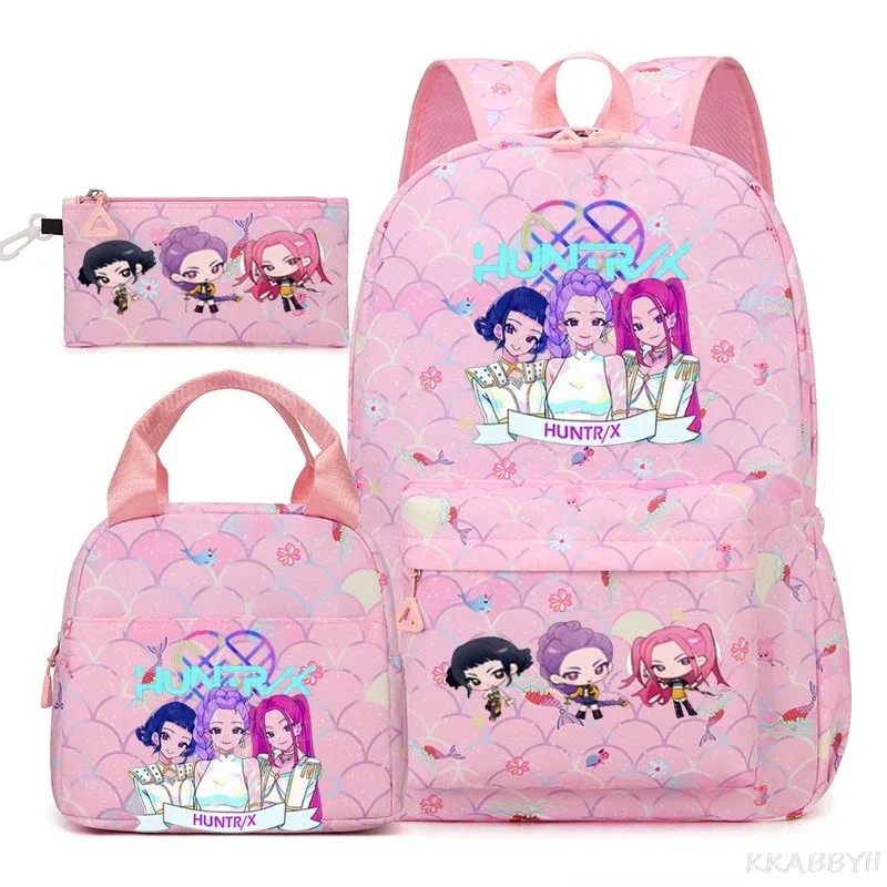nouveau sac à dos kpop demon hunters huntr/x, 3 pièces, léger, respirant, grande capacité, pour l'école, les voyages, pour femmes, mochilas