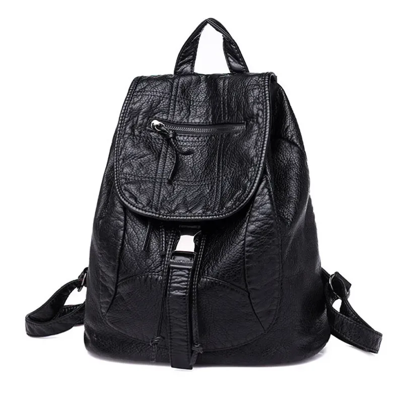 sac à dos en cuir souple pour femmes, grand sac de voyage en cuir pu, sac de jour noir, sac d'école pour adolescentes