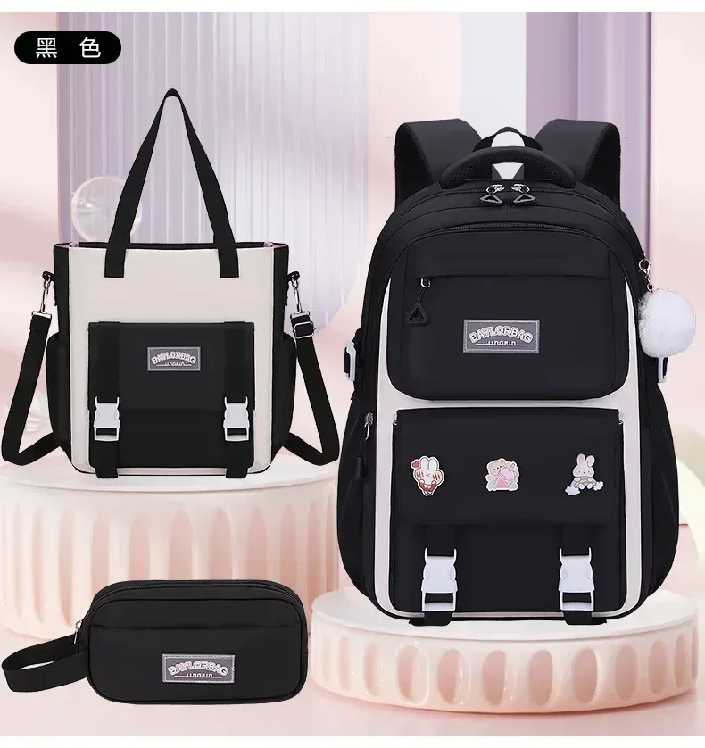 ensemble de 3 sacs à dos de grande capacité avec protection dorsale, violet et rose, avec accessoires suspendus pour les élèves du collège et du lycée