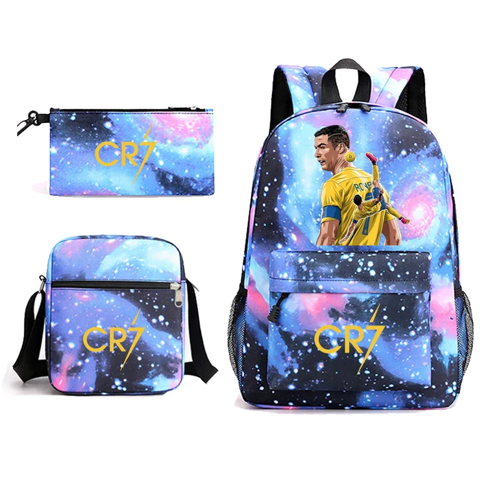 sac à dos ronaldo cr7 pour garçons et hommes, sac à dos initié à l'école, sac à crayons 3 pièces pour cadeau gérgift