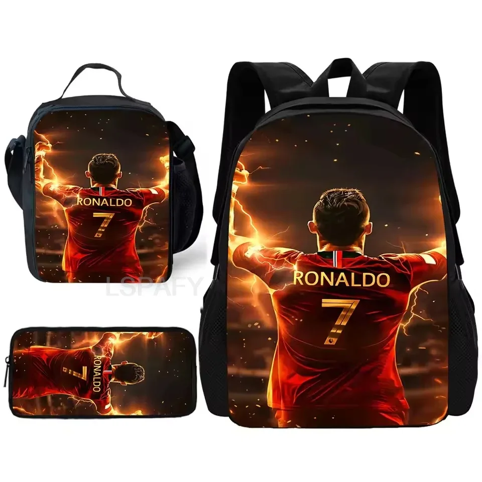ensemble de sacs à dos 3 pièces à motif cr7 soccer star – sac à dos décontracté de grande capacité avec pochette et sac fourre-tout assortis, parfait pour le quotidien
