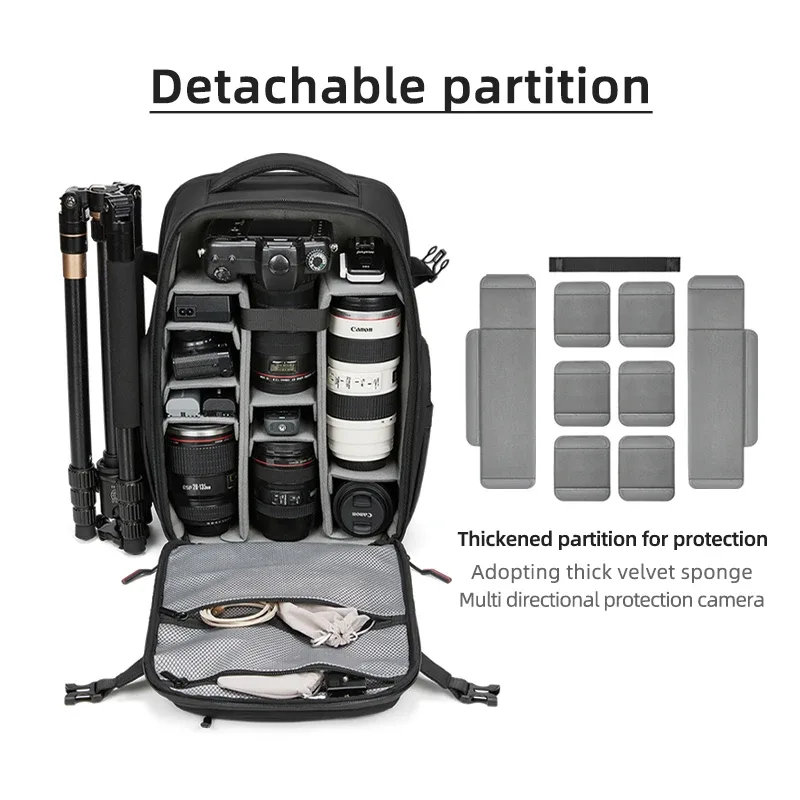 sac à dos professionnel pour appareil photo reflex numérique pour hommes, avec support pour trépied, détachable en sac à dos pour drone, sac à dos de randonnée pour ordinateur portable de 16 pouces