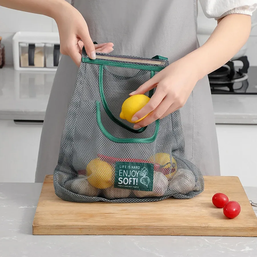 sac de rangement de cuisine portable de grande capacité, sac en maille de fruits et légumes ménagers, organisateur de salle de rangement mural, sacs suspendus