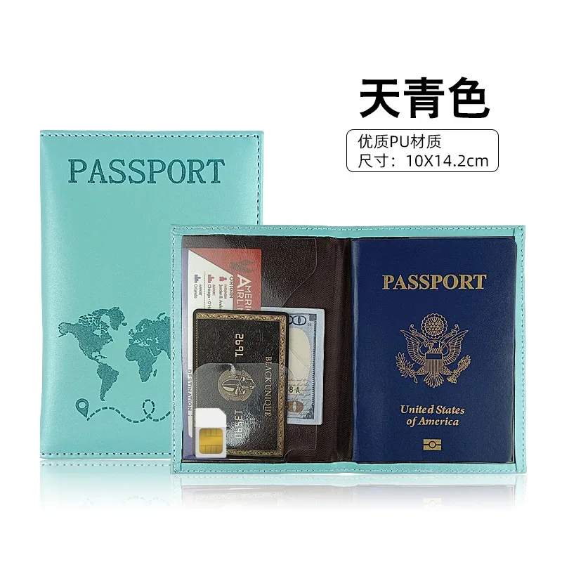accessoires de voyage : étui de passeport en cuir imprimé carte, porte-billets d'avion, porte-cartes d'identité, protège-passeport
