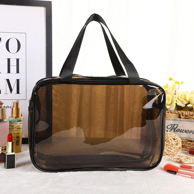 1pcs trousse de toilette double couche grande capacité, organisateur cosmétique portable, sac de voyage transparent et imperméable pour femme