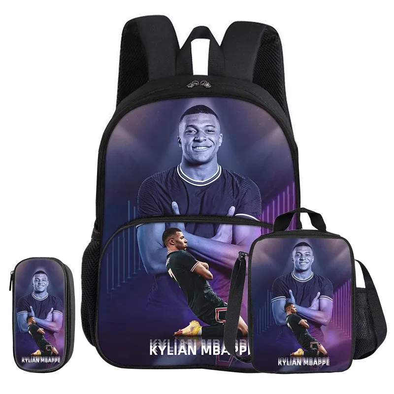 ensemble de 3 pièces m-mbappe avec sac à dos à poche avant, sac isotherme pour le déjeuner, trousse à crayons de star de football, cadeau pour enfants