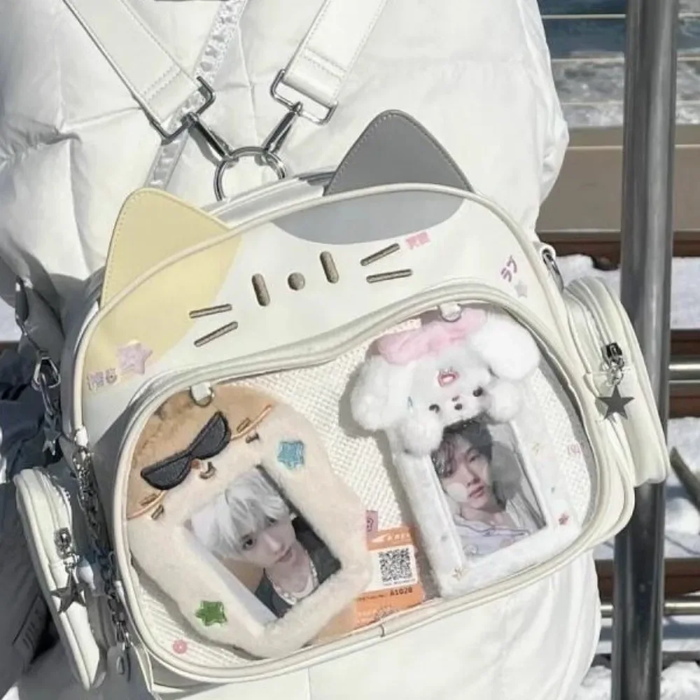 y2k coréen kawaii chat lolita sac mignon pu sac à bandoulière filles poche transparente harajuku sac à bandoulière femmes mode sacs à dos
