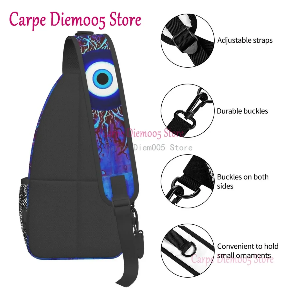 sac à bandoulière bleu marine et aqua nazar pour hommes, sac à dos porte-bonheur mauvais œil, sac de poitrine pour randonnée