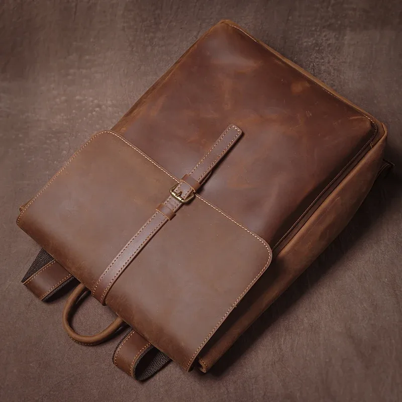 guro – sac à dos rétro en cuir véritable pour hommes et femmes, sac de voyage à rabat simple, en cuir de vache naturel, cartable de luxe, sacs à dos de banlieue quotidiens