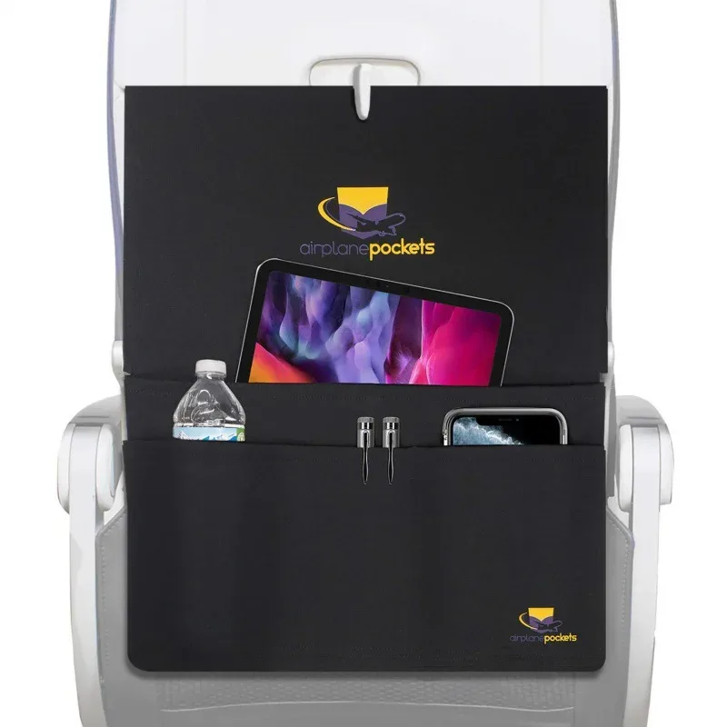 support de plateau de repas d'avion, organisateur de dossier de siège, couverture de table de plateau, pochette de suspension arrière de siège d'avion, sac de rangement pour téléphone et tasse