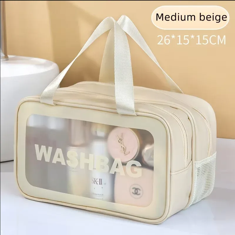 sac de lavage de voyage portable, pochette de rangement transparente et étanche pour maquillage, organisateur de cosmétiques de grande capacité, étui de beauté pour femmes