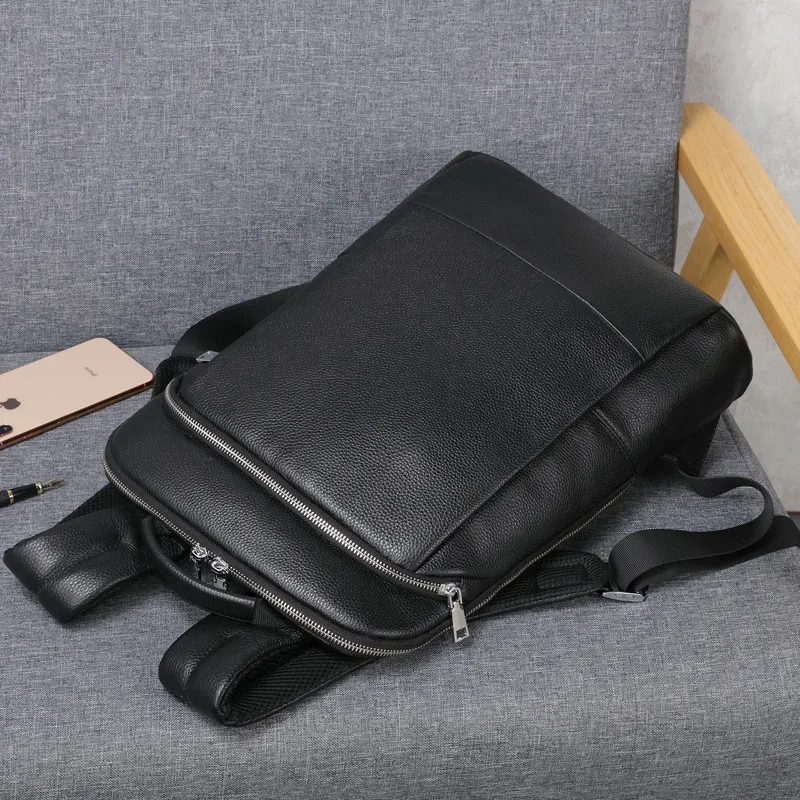 sac à dos en cuir véritable pour homme, 100% naturel, sac de voyage d'affaires, sac mince pour ordinateur portable, chargement usb, sac à dos antivol pour l'école