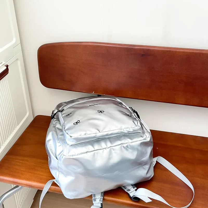 sac à dos en nylon argenté de grande capacité, cartable de voyage, observateur et étanche, pour femme