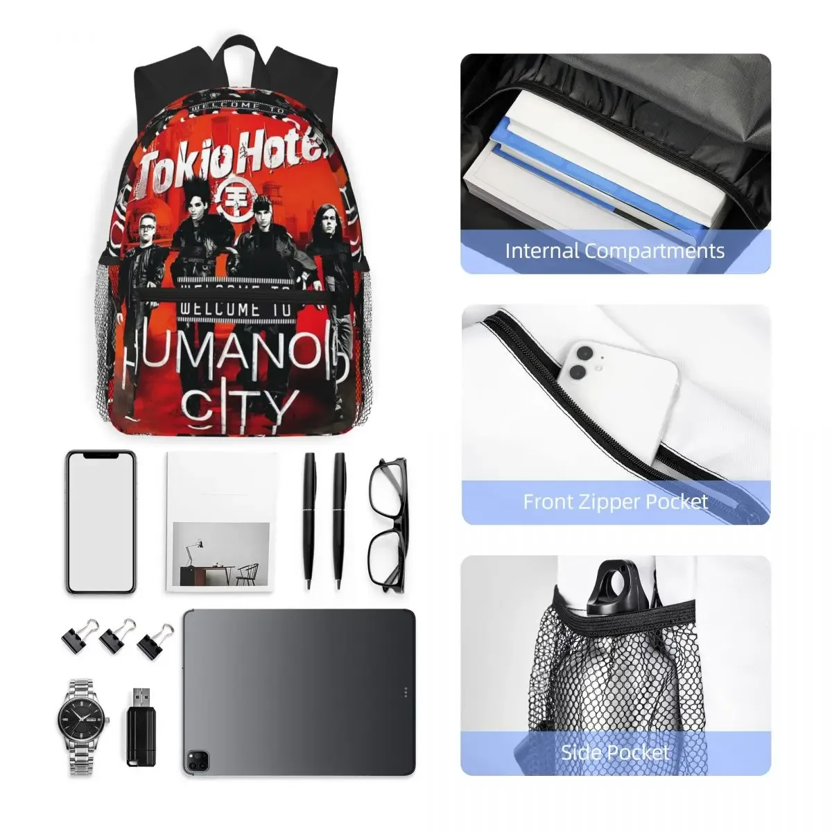 tokio hôtel étudiant sac à dos sac d'école randonnée voyage sac à dos pour hommes femmes mode bookbag sacs à bandoulière