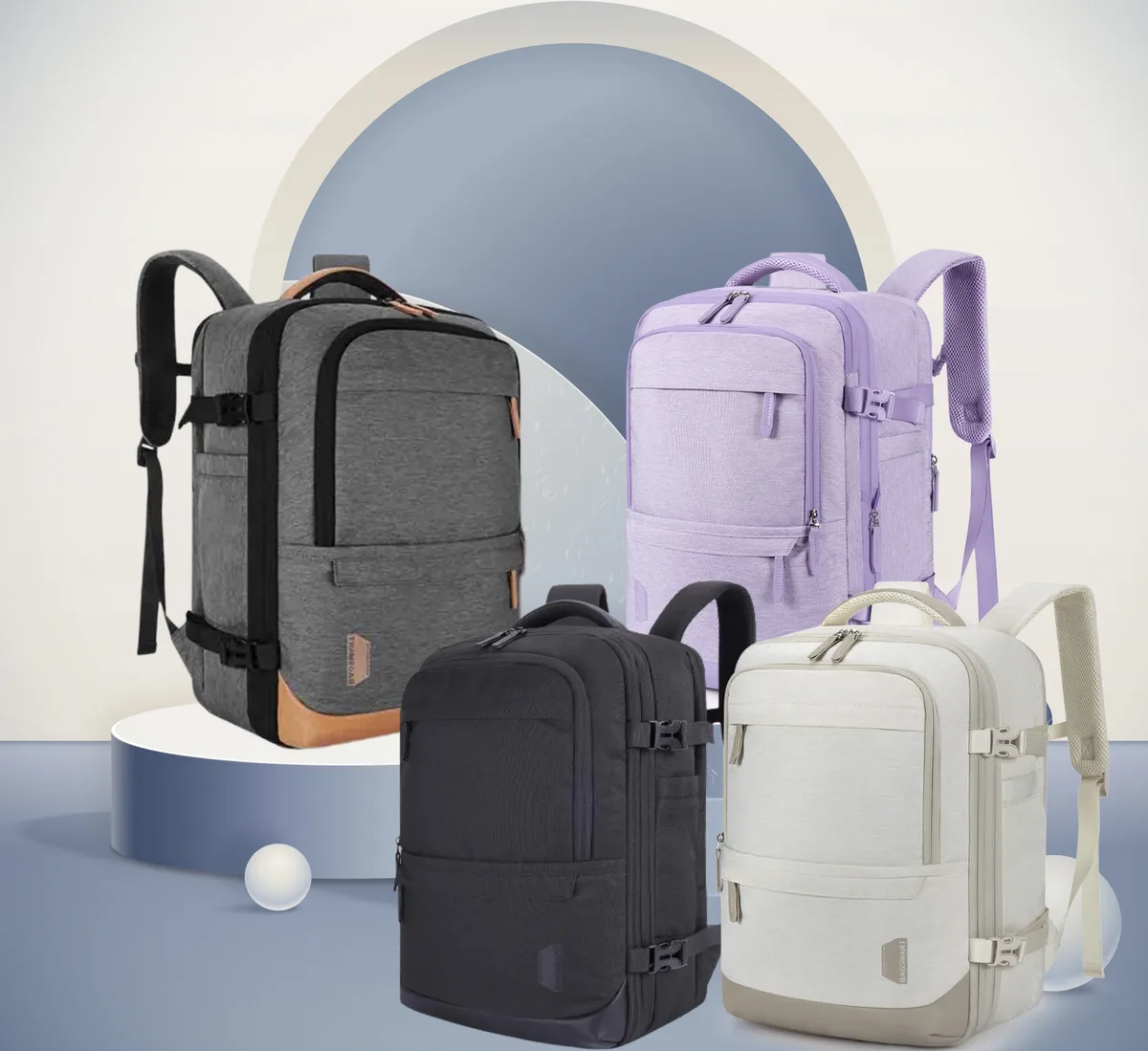 bagsmart 4 pièces sac à dos de voyage cabine sac à dos avec cubes d'emballage 40l sacs à dos étanches extensibles pour les femmes