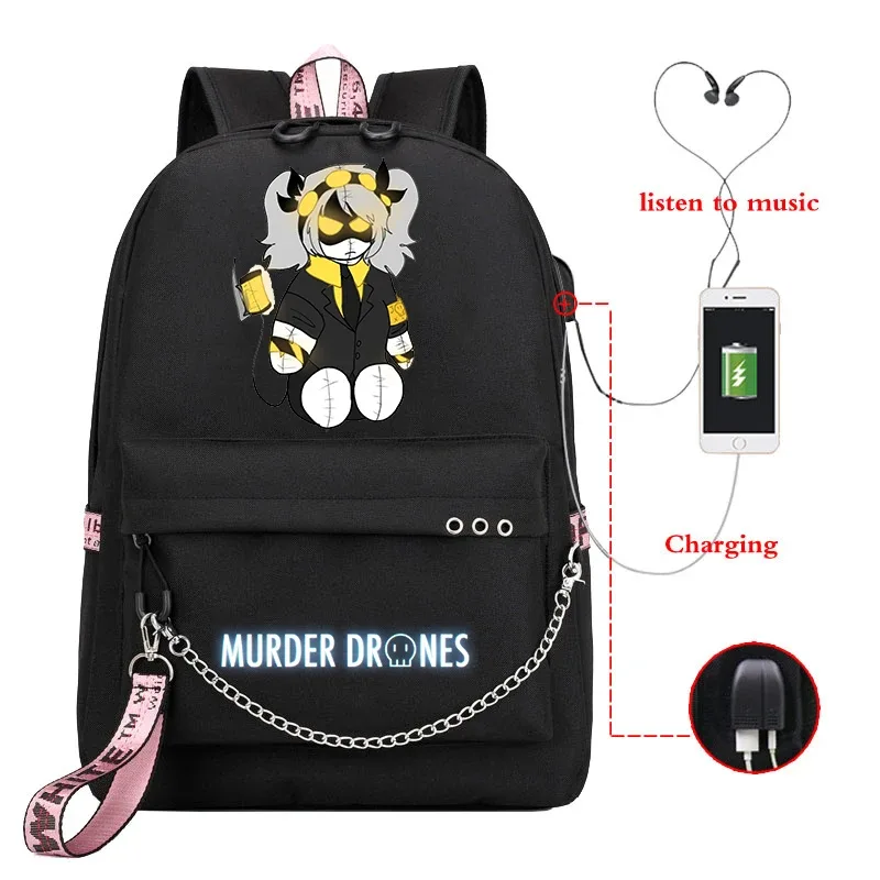 dessin animé meurtre drones sac à dos femmes hommes décontracté usb sac de charge voyage sac à dos garçon fille anime meurtre drones sacs d'école mochila