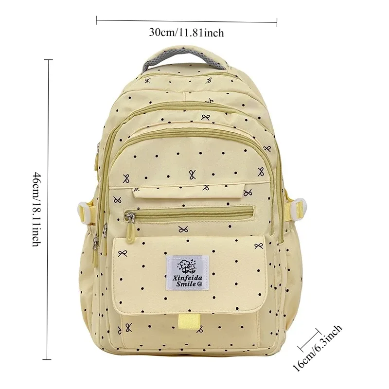 nouveau sac à dos tendance à nœud imprimé à pois pour femme, sac d'école mignon pour lycéennes, sac à dos décontracté pour femme, sac de voyage pour ordinateur portable