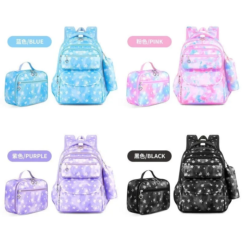 ensemble de 3 sacs à dos scolaires imprimés étoiles avec sac à déjeuner et trousse à crayons, légers, imperméables, pour école primaire et collège