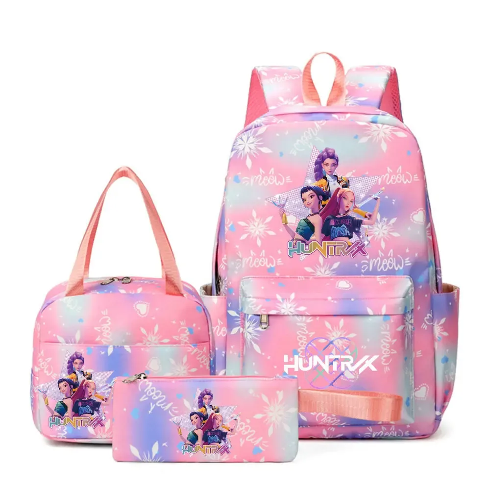 sacs d'école imprimés kpop demon hunters pour femmes et filles, 3 pièces/ensembles, avec sacs à lunch, cartable coloré pour étudiants garçons et filles