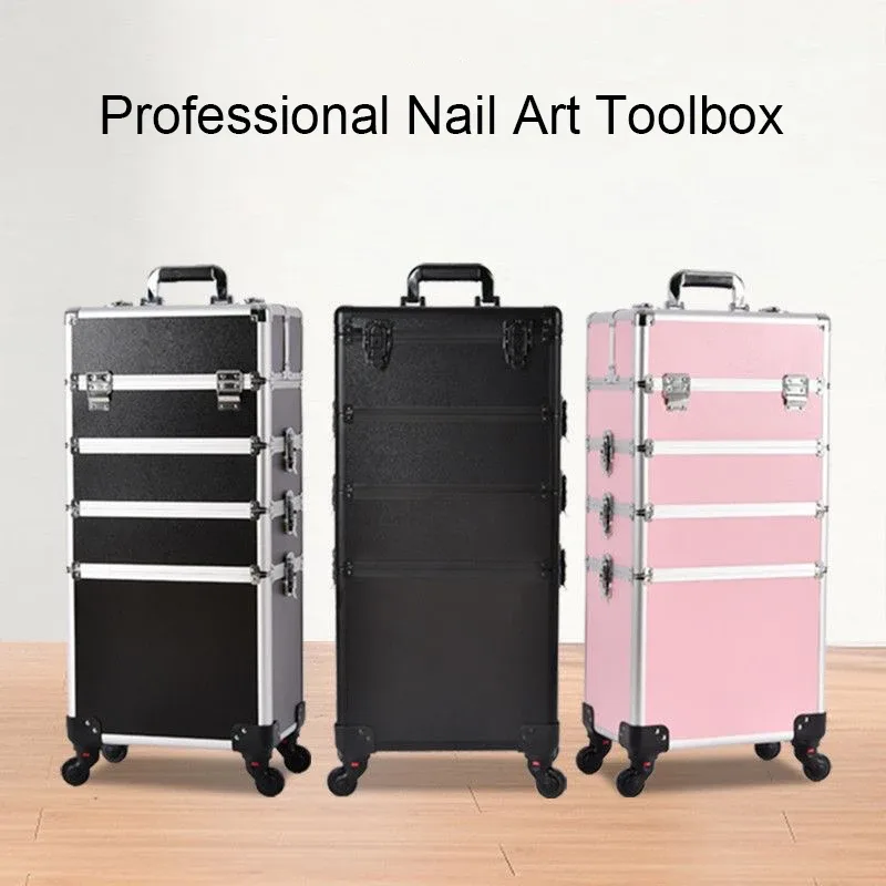 valise de maquillage professionnelle à 2/3/4 niveaux, trolley portable pour cosmétiques, boîte de rangement pour ongles, tatouages, broderies et outils de beauté.