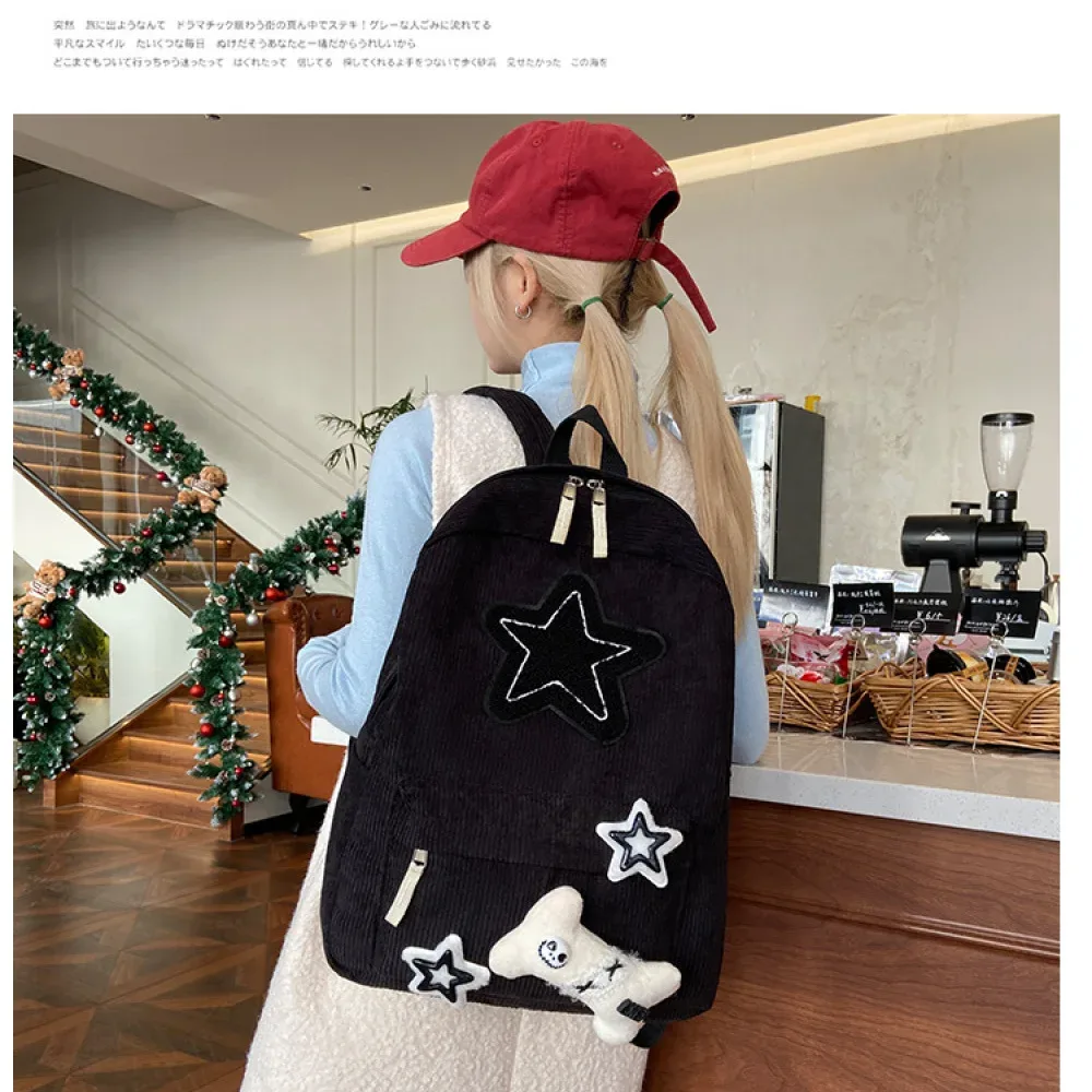 sac à dos scolaire pour adolescente, motif brodé d'étoiles, style japonais, sac de voyage de grande capacité, sac urbain durable