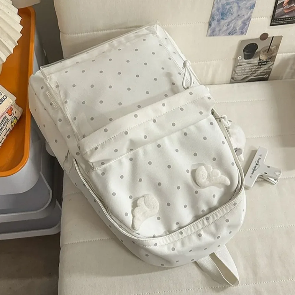 sac à dos à pois 2 tailles, grande capacité, avec poche transparente, pour l'école, motif à pois, sac à dos à poche transparente