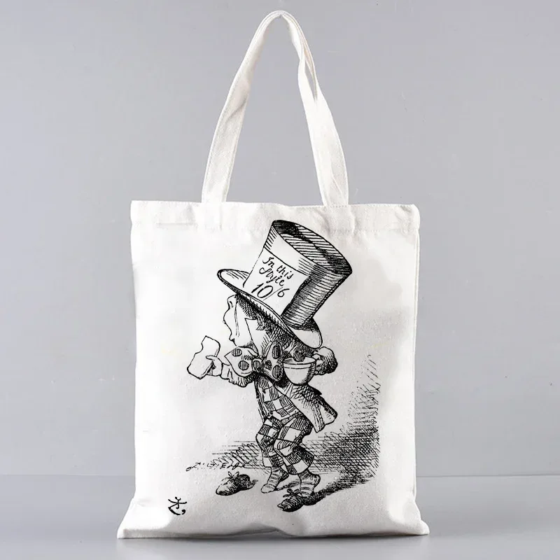 sac fourre-tout en toile alice au pays des merveilles, sac à main à bandoulière pour femmes, sac à livres portable pour étudiants, sac de courses quotidien pour filles