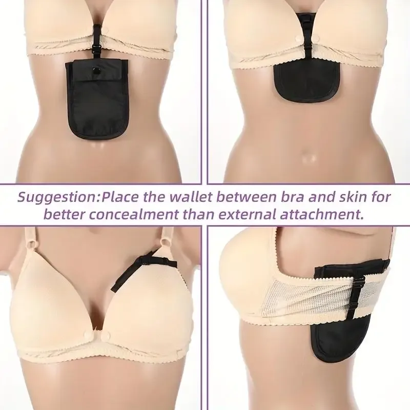 portefeuille soutien-gorge dissimulé, ceinture porte-argent réglable sous les vêtements, pochette de voyage discrète, petit sac de rangement à rabat, accessoires de plein air