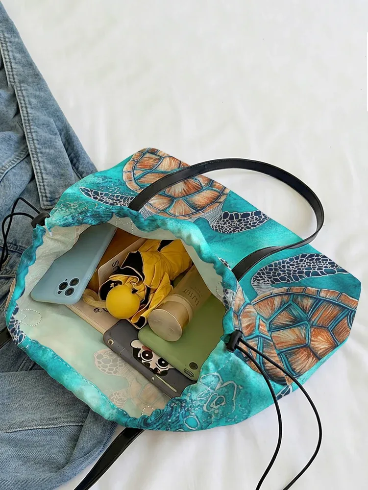 sac fourre-tout de grande capacité imprimé tortue de mer, sac à bandoulière en toile imperméable pour le shopping, les voyages, l'usage quotidien