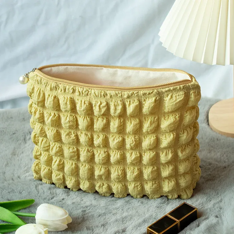 poudres de maquillage souples portables pour dames et filles, fermeture éclair, populaire, boho, réutilisable, capacité de gril à bulles, sac cosmétique, évaluation de voyage
