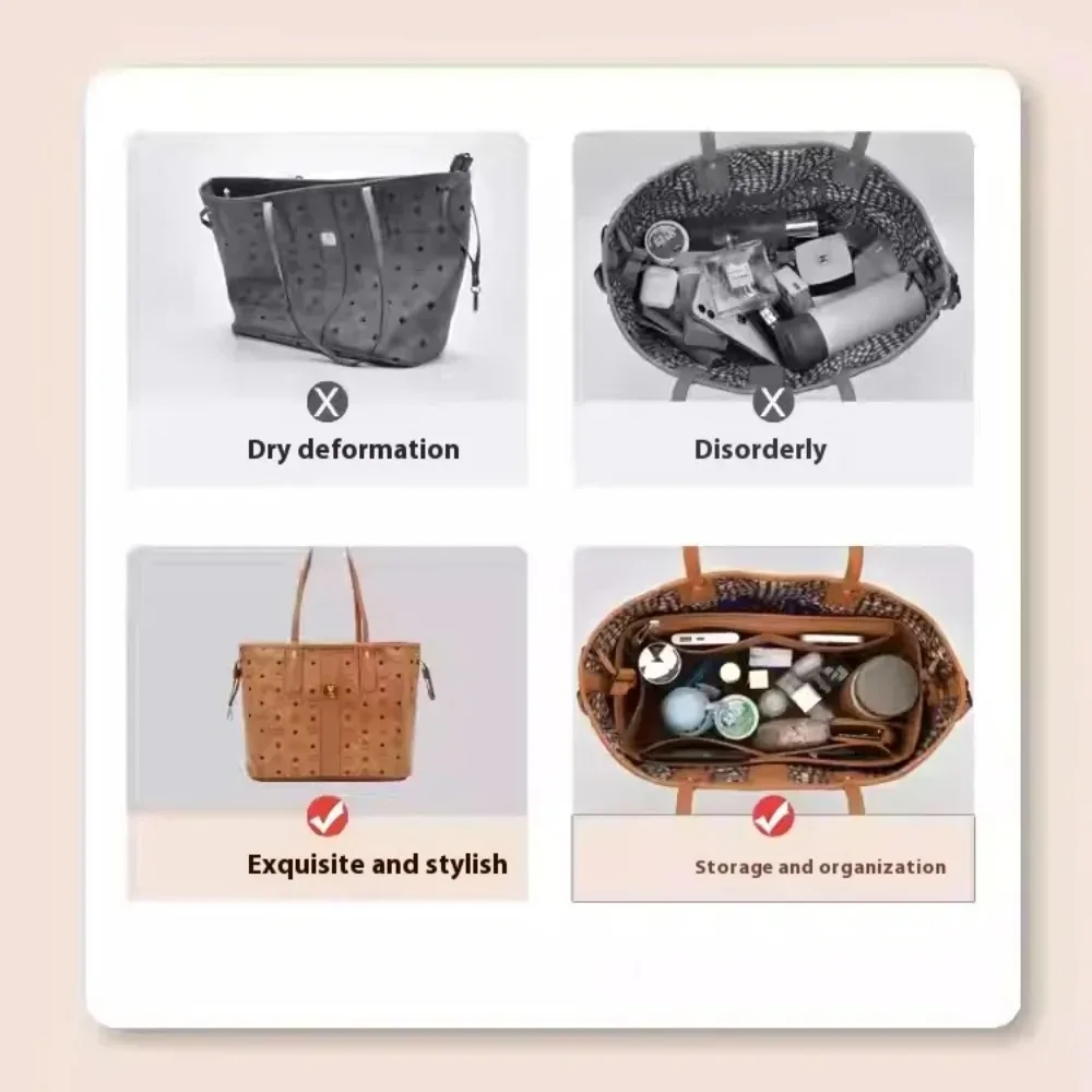 organisateur de sac à main en feutre, fourre-tout façonnant, sac façonnant de doublure insérée dans les sacs pour mcm liz visetos speedy neverful