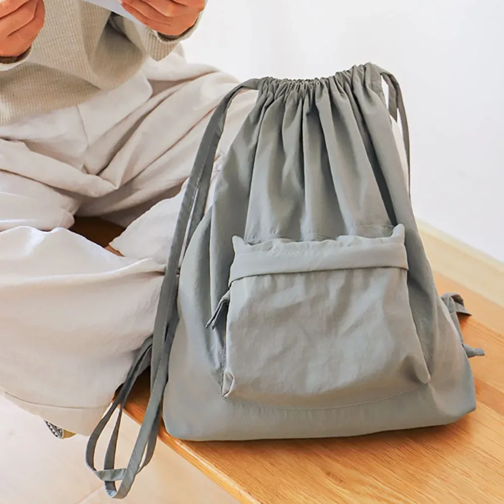 sac à dos portable en nylon avec cordon de serrage, grande capacité, couleur unie, sac à dos décontracté pour les épaules, petit sac de sport