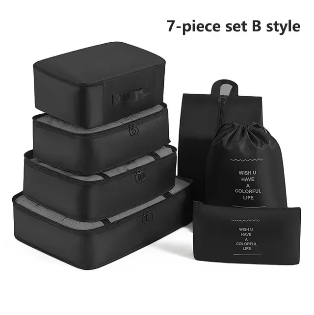 sacs de rangement pour organisateur de voyage, 7 pièces, cube de garde-robe, valise, ensemble de cubes d'emballage, bagages, vêtements, pochette à chaussures pliante
